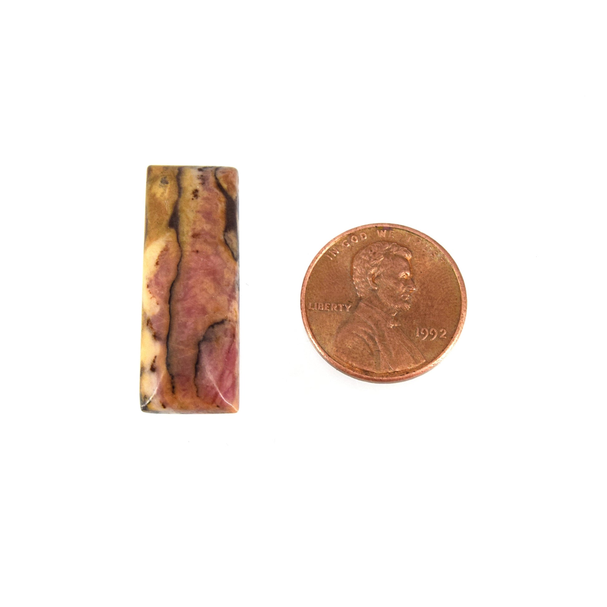 Rhodonite Cabochon | Rectangle Flat Back Cabochon | 11mm x 29mm - 5mm Dome Height | OOAK Natural Gemstone Cabochon