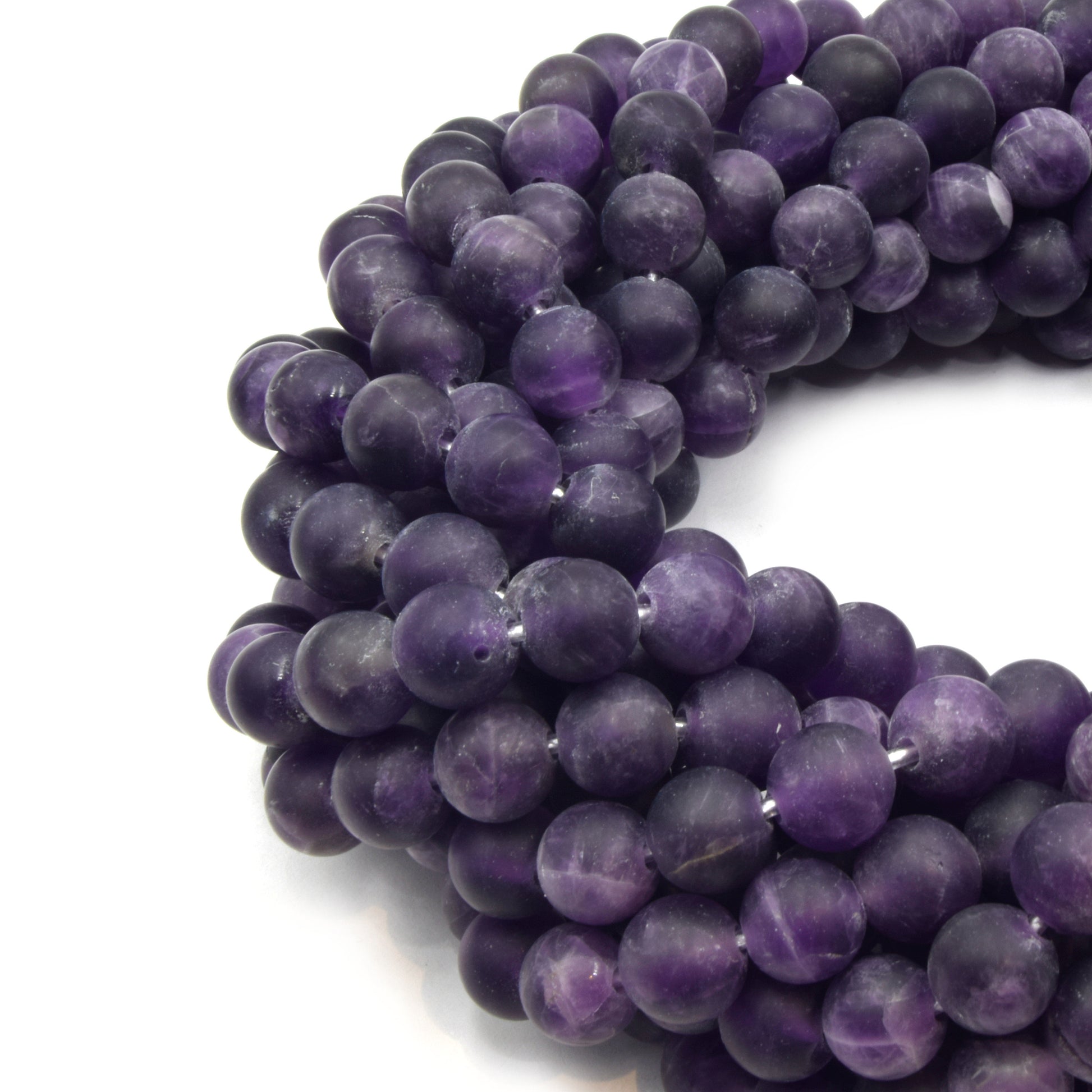 Large Hole Amethyst Beads | Amethyst Matte Round Shaped Beads with 2mm Holes | 7.5&quot; Strand | 8mm 10mm 12mm Available