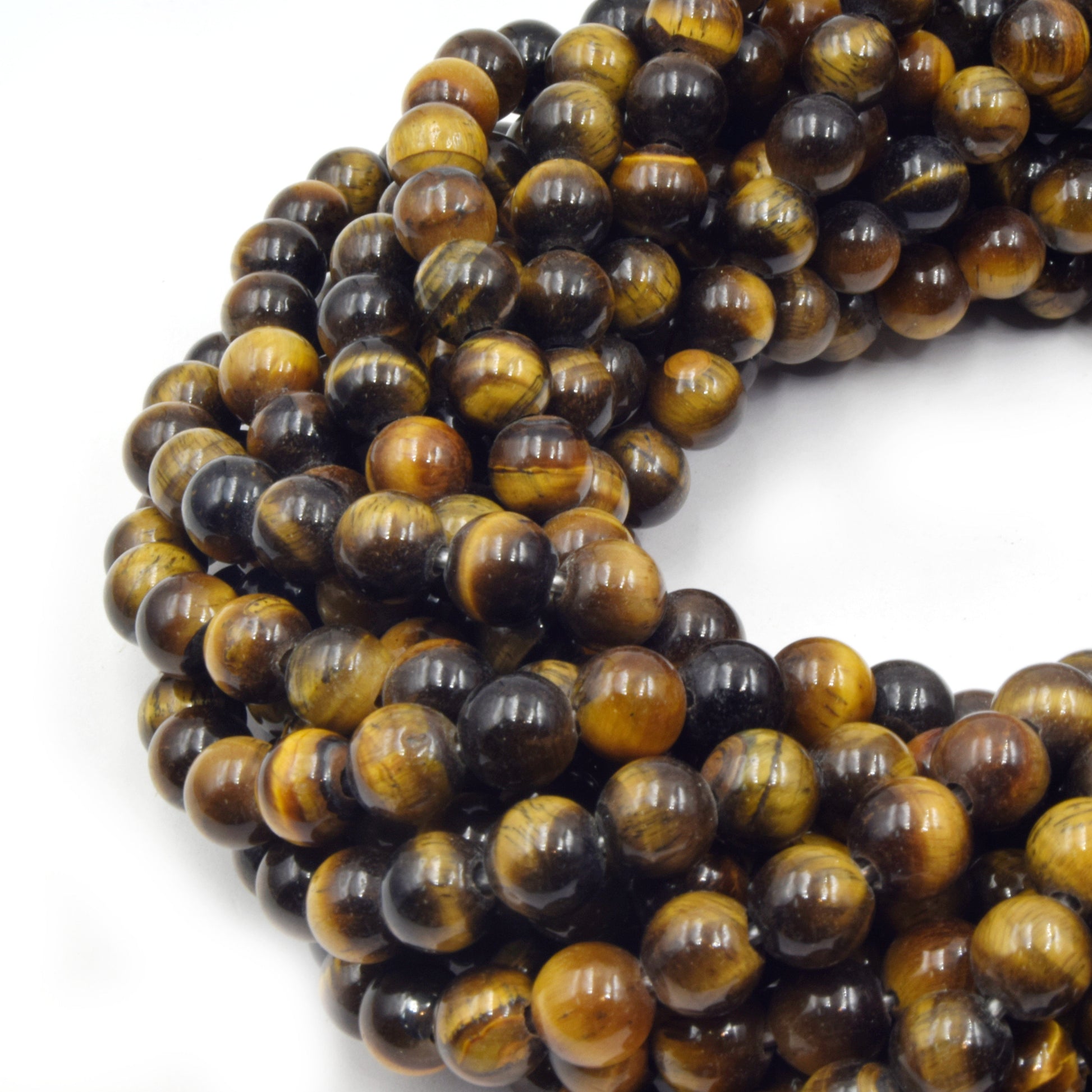 Large Hole Tigers Eye Beads | Tiger Eye Smooth Round Shaped Beads with 2mm Holes | 7.5&quot; Strand | 8mm 10mm 12mm Available | Loose Beads