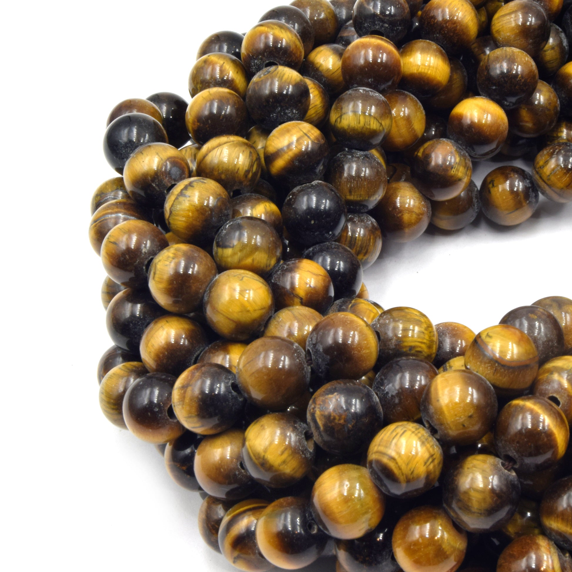 Large Hole Tigers Eye Beads | Tiger Eye Smooth Round Shaped Beads with 2mm Holes | 7.5&quot; Strand | 8mm 10mm 12mm Available | Loose Beads