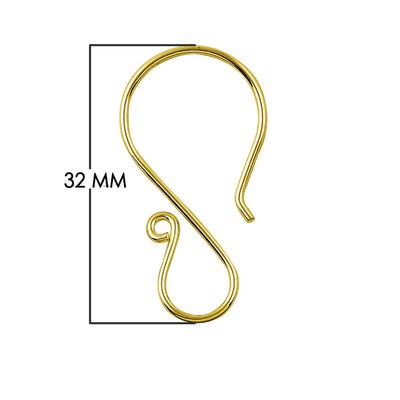 21mm x 40mm - 18k Gold Overlay "S" Shape Open Hook - High Quality Earring Wire - 4 Pairs Per Pack (8 Pieces Total)