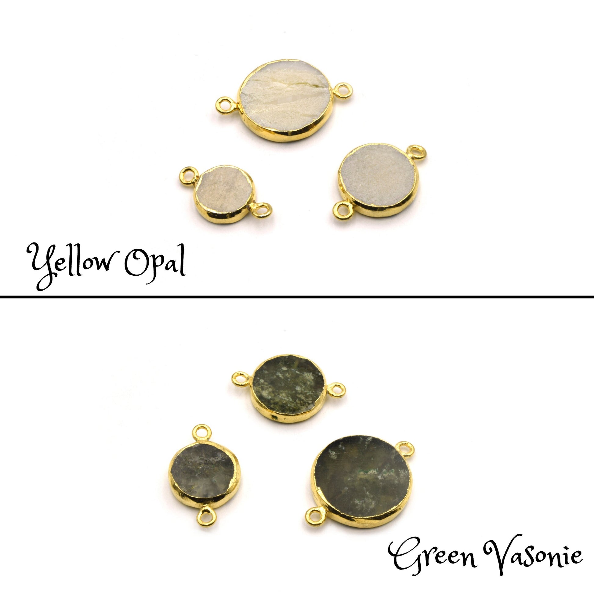 Gemstone Connectors | Electroplated Smooth Flat Round Connectors | Aventurine Agate Jasper Opal Quartz Vasonite | Three Sizes Available