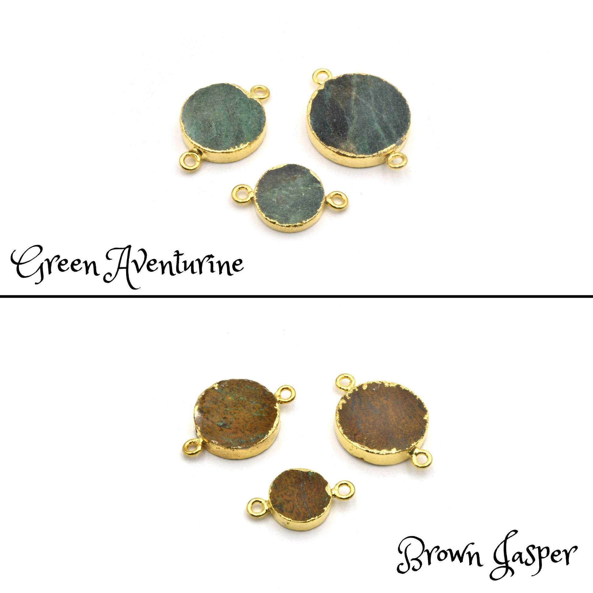 Gemstone Connectors | Electroplated Smooth Flat Round Connectors | Aventurine Agate Jasper Opal Quartz Vasonite | Three Sizes Available