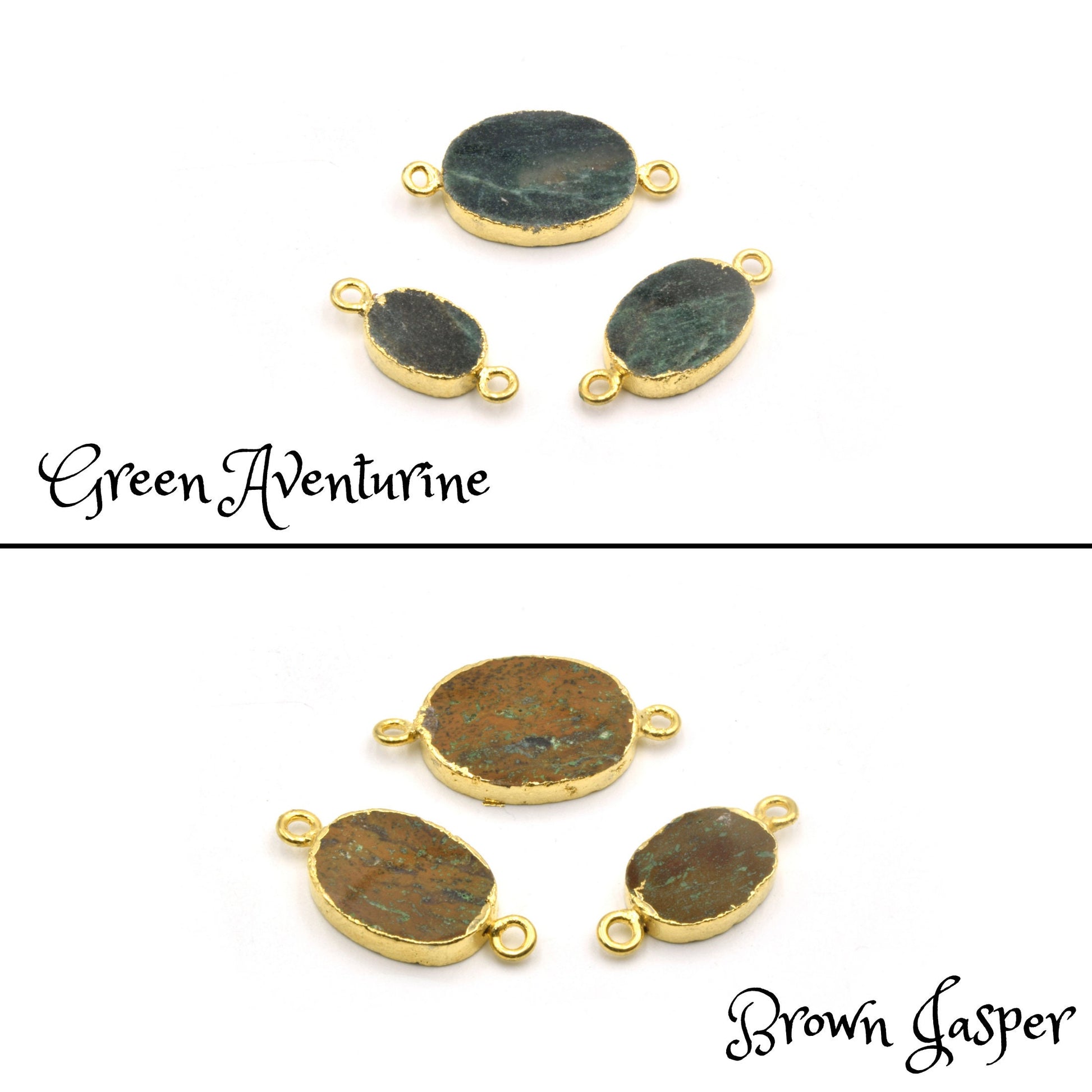 Oval Gemstone Connectors | Electroplated Smooth Flat Oval Connectors | Aventurine Agate Jasper Opal Quartz Vasonite | Three Sizes Available