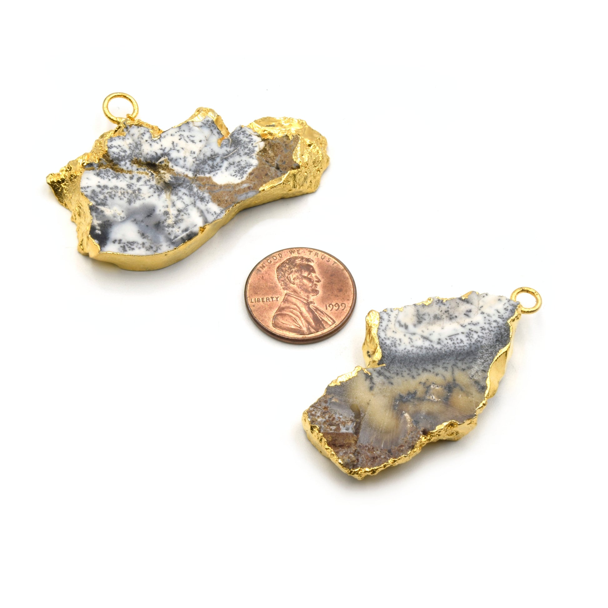 Gemstone Pendants | Freeform Shaped Focal Charm Pendants | Dendritic Opal And Blue Gray Chalcedony | Medium, Large, Extra Large Available