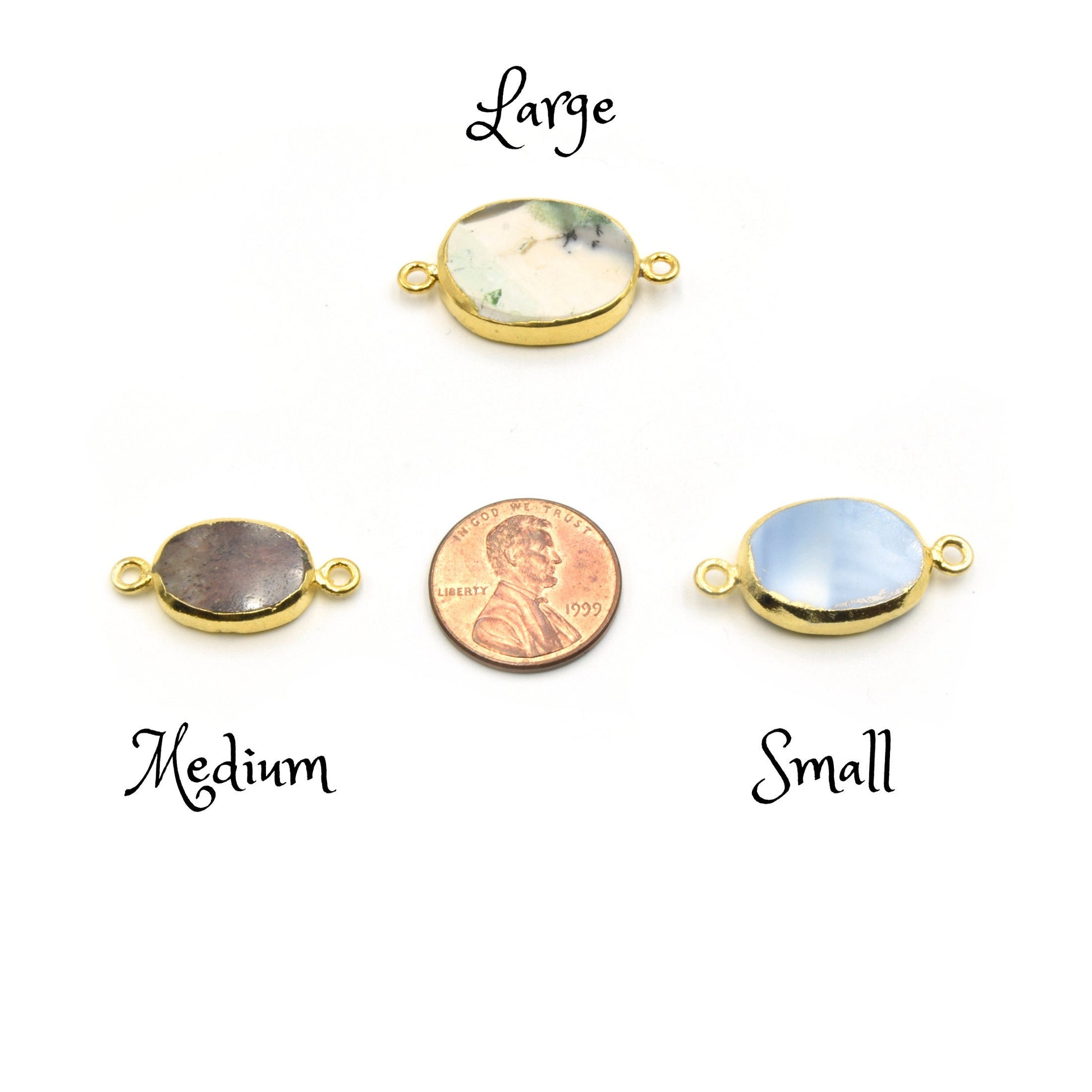 Oval Gemstone Connectors | Electroplated Smooth Flat Oval Connectors | Aventurine Agate Jasper Opal Quartz Vasonite | Three Sizes Available