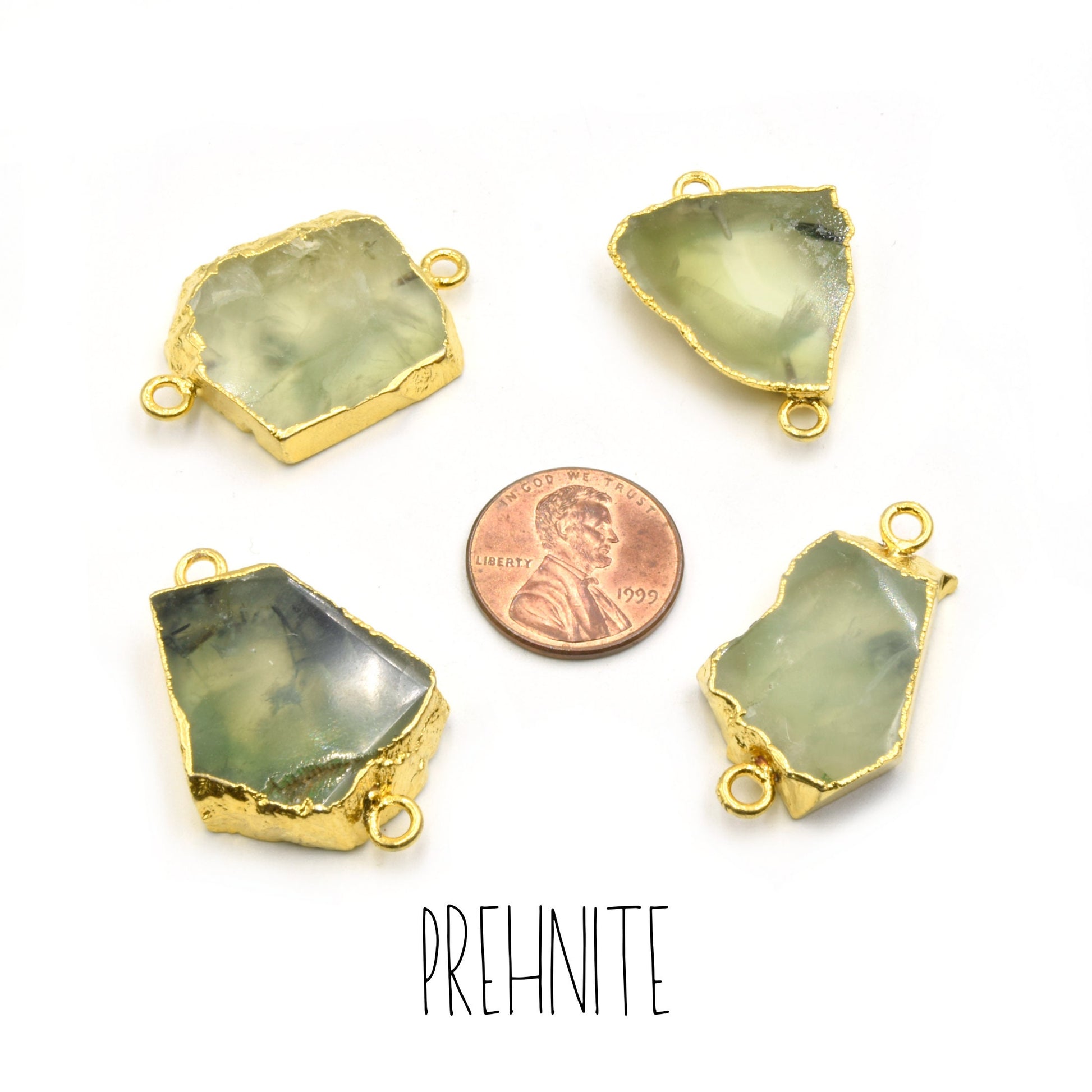 Gemstone Slab Connectors | Gold Pleated Freeform Charm Connectors | Gray Moonstone, Prehnite, Dendritic Opal