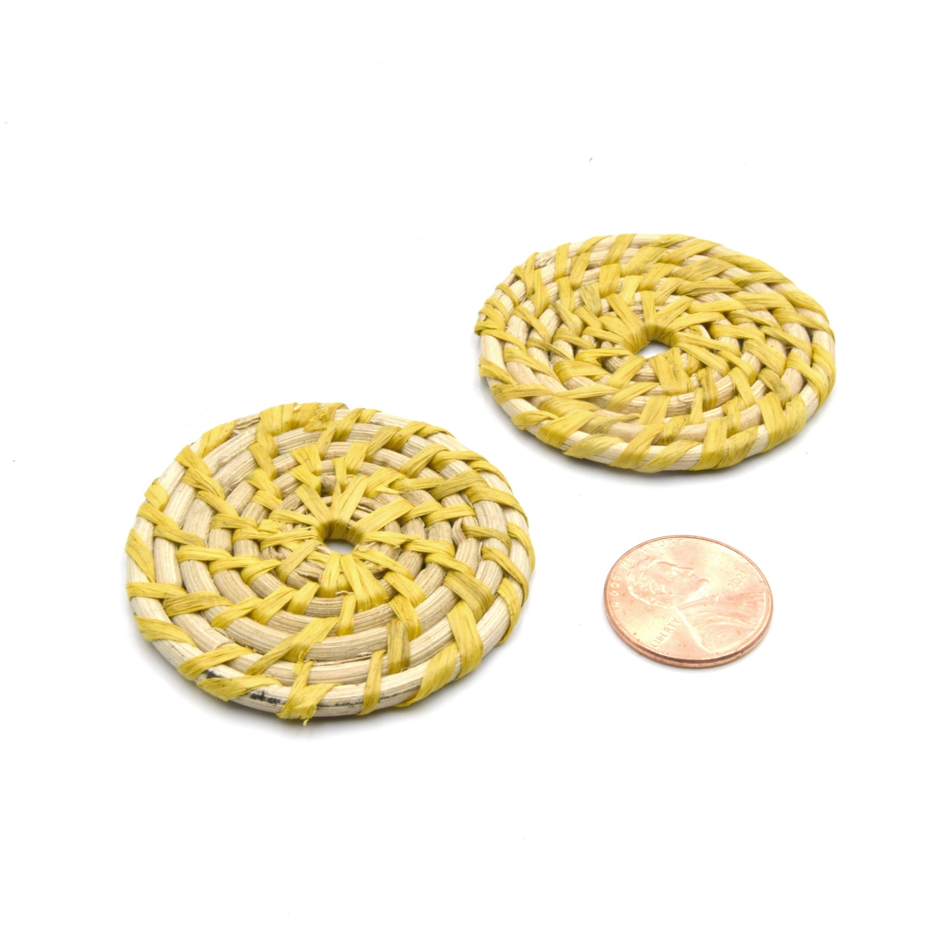 Rattan Jewelry Finding | Handmade Natural Woven Reed Round Jewelry Component | Sold in Pairs