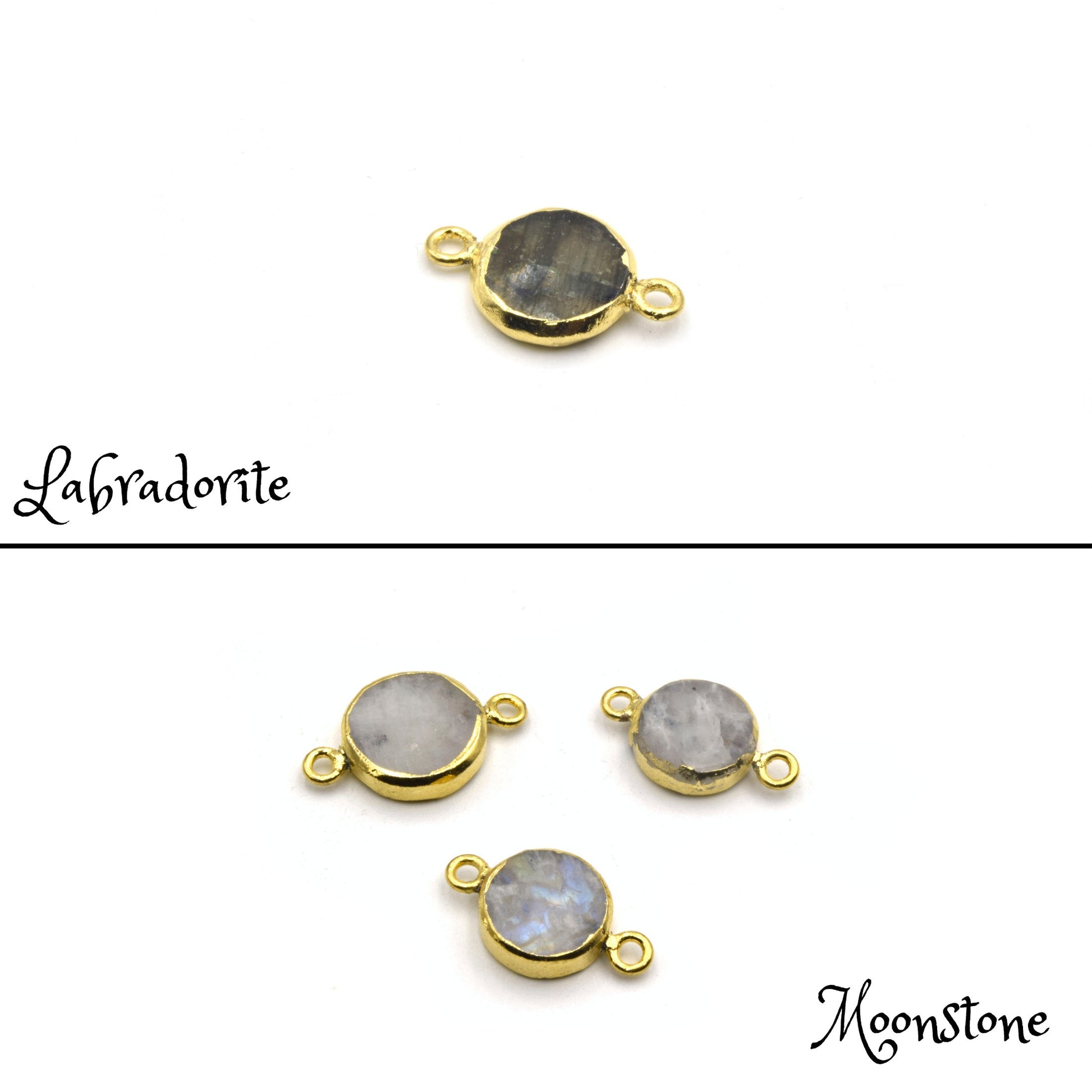 Gemstone Connectors | Electroplated Smooth Flat Round Connectors | Aventurine Agate Jasper Opal Quartz Vasonite | Three Sizes Available