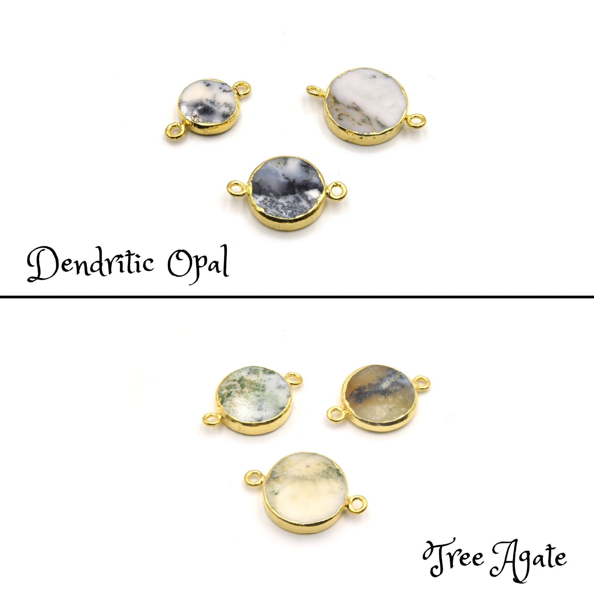 Gemstone Connectors | Electroplated Smooth Flat Round Connectors | Aventurine Agate Jasper Opal Quartz Vasonite | Three Sizes Available