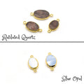 Oval Gemstone Connectors | Electroplated Smooth Flat Oval Connectors | Aventurine Agate Jasper Opal Quartz Vasonite | Three Sizes Available