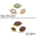 Oval Gemstone Connectors | Electroplated Smooth Flat Oval Connectors | Aventurine Agate Jasper Opal Quartz Vasonite | Three Sizes Available