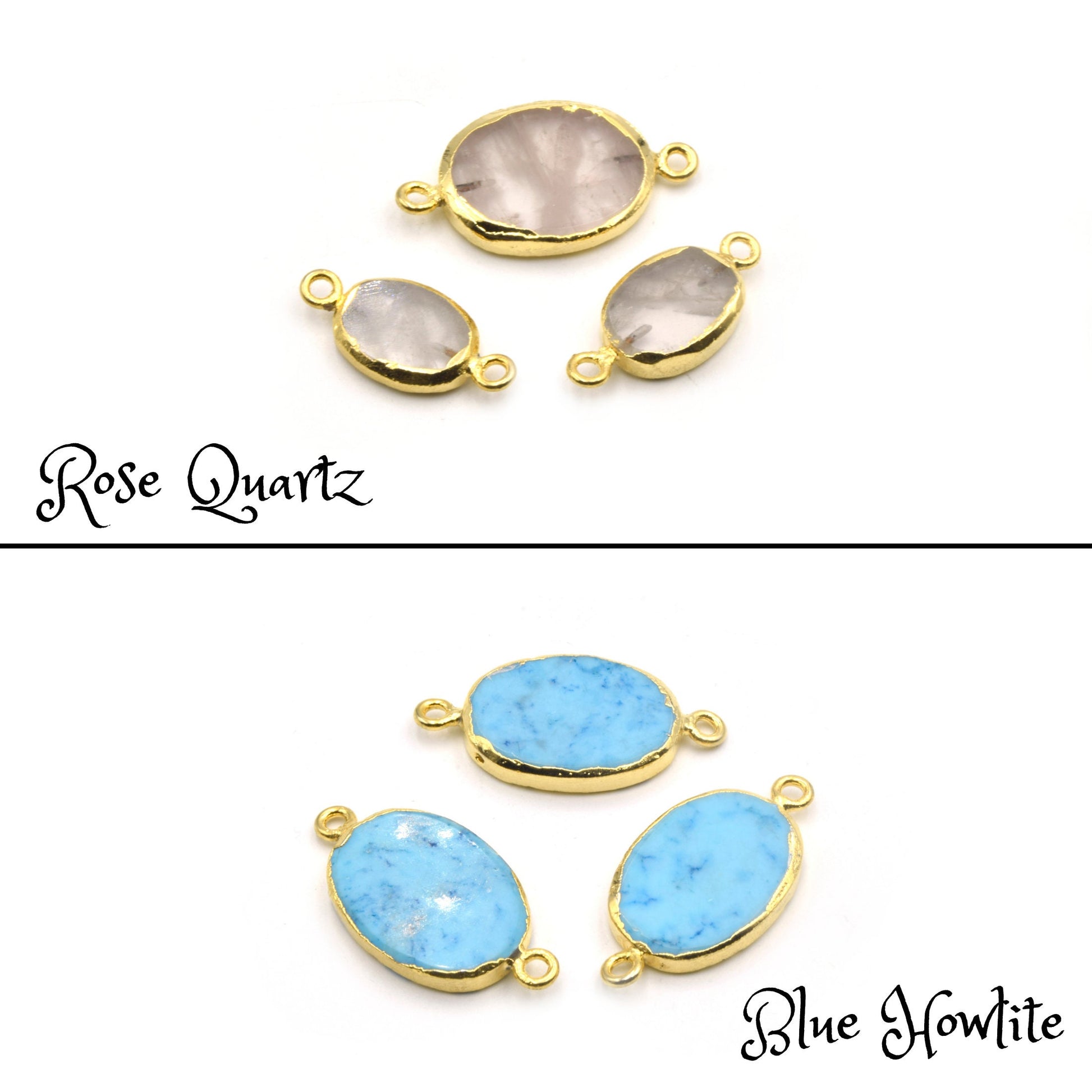 Oval Gemstone Connectors | Electroplated Smooth Flat Oval Connectors | Aventurine Agate Jasper Opal Quartz Vasonite | Three Sizes Available