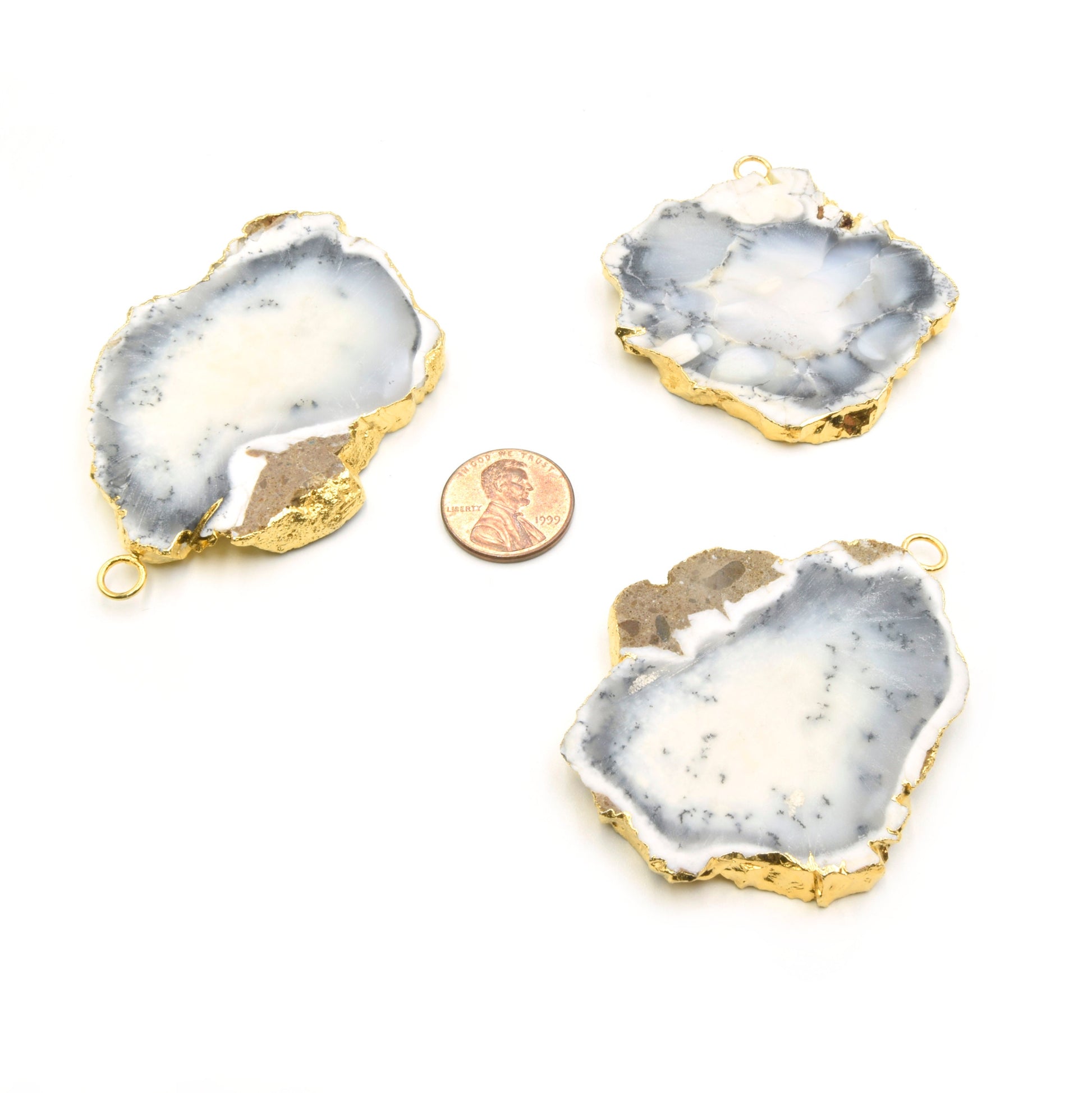 Gemstone Pendants | Freeform Shaped Focal Charm Pendants | Dendritic Opal And Blue Gray Chalcedony | Medium, Large, Extra Large Available