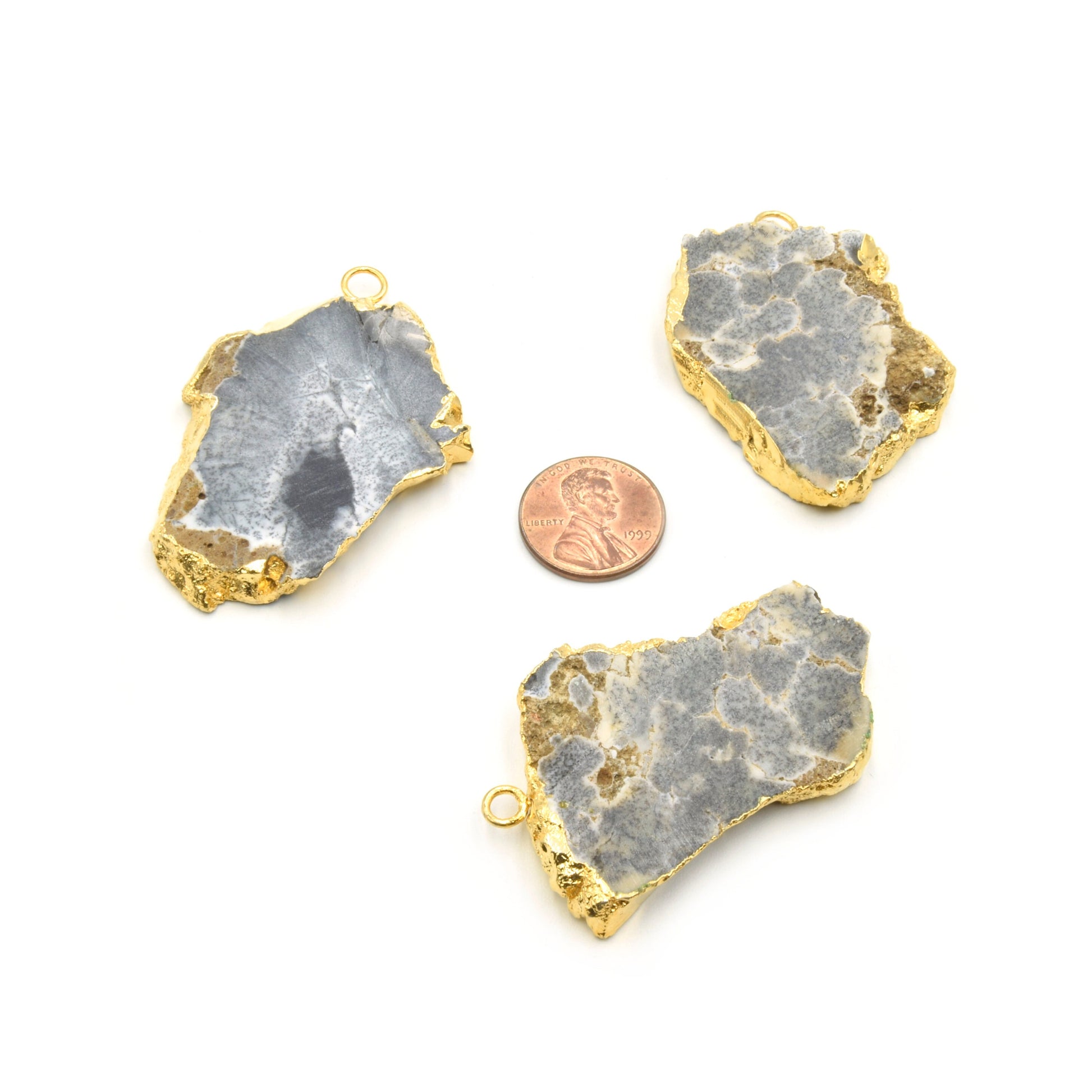 Gemstone Pendants | Freeform Shaped Focal Charm Pendants | Dendritic Opal And Blue Gray Chalcedony | Medium, Large, Extra Large Available