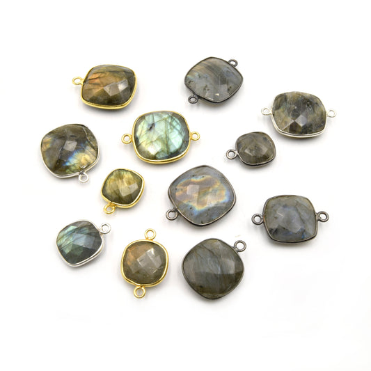 Labradorite Square Bezels | Pendants and Connectors |  Gold, Silver, Gunmetal Labradorite Focals