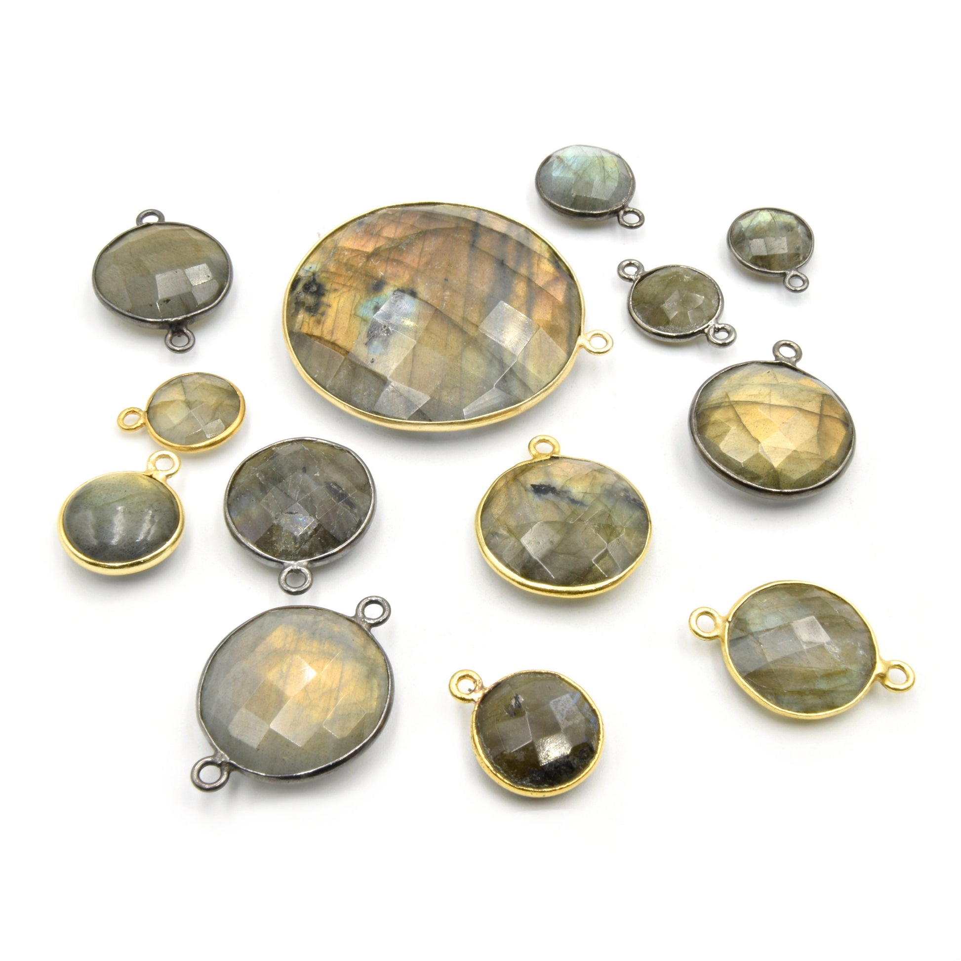 Labradorite Round Bezel | 8mm, 10mm, 12mm, 14mm, 16mm, 18mm, 20mm, 36mm | Gold, Silver, Gunmetal Labradorite Focals