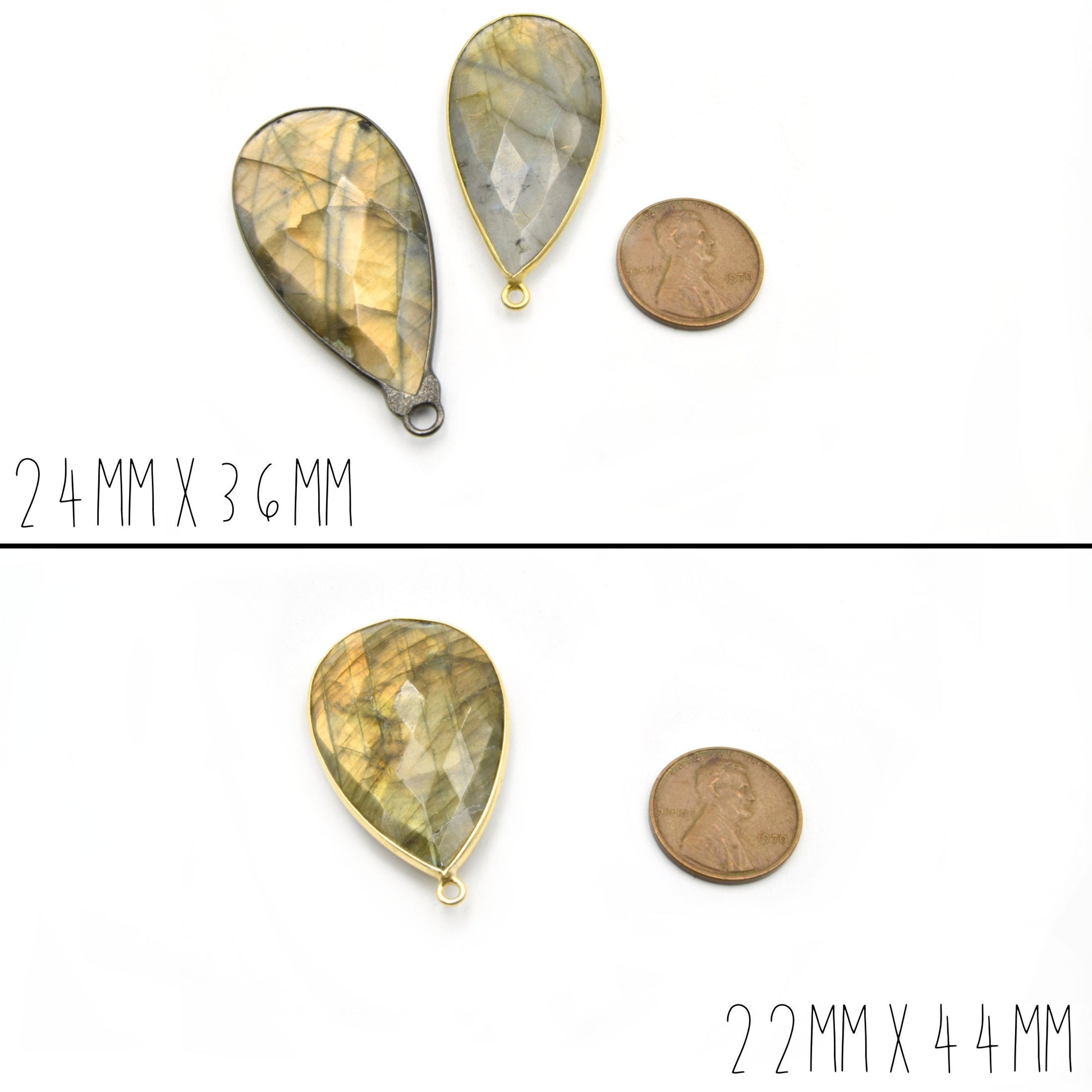 Teardrop Labradorite Bezel | 8mm, 10mm, 12mm, 14mm, 16mm, 18mm, 20mm | Gold, Silver, Gunmetal Labradorite Focals