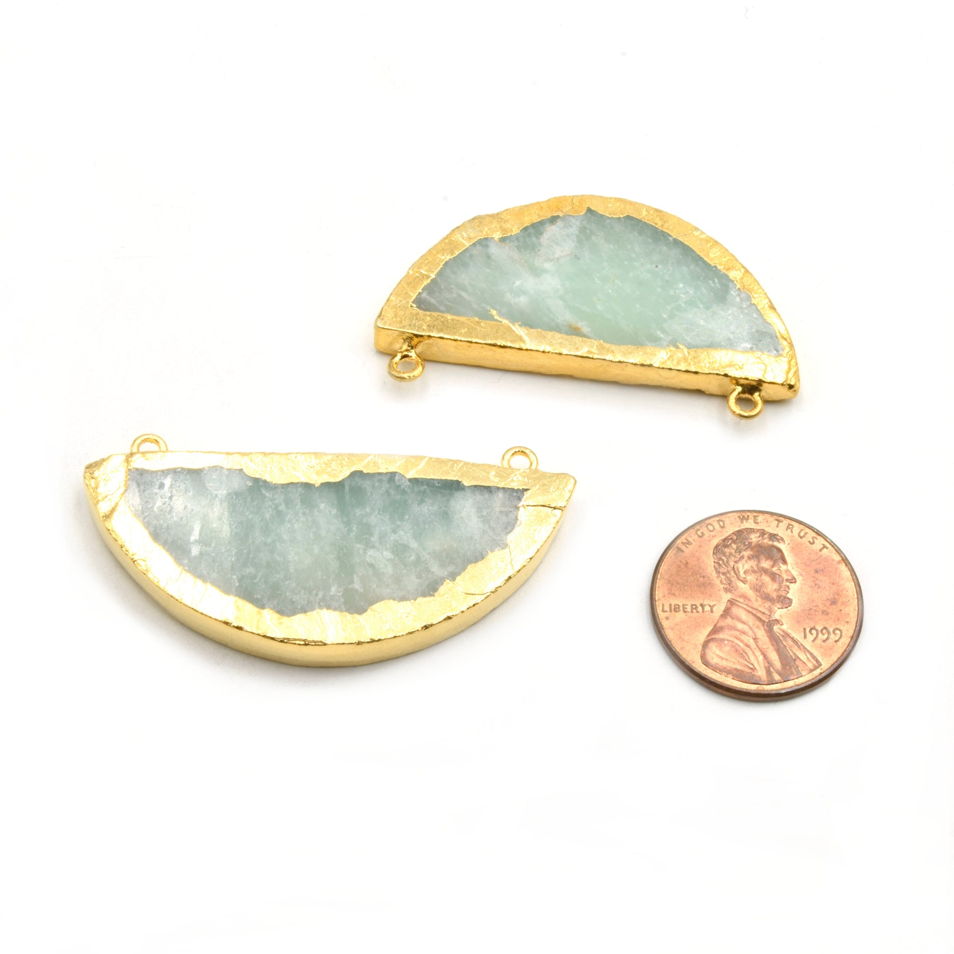 Amazonite Pendant | Gold Electroplated Focal Pendant Charm | Half Moon Inverted Teardrop Triangle