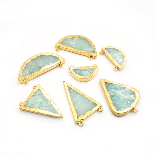 Amazonite Pendant | Gold Electroplated Focal Pendant Charm | Half Moon Inverted Teardrop Triangle