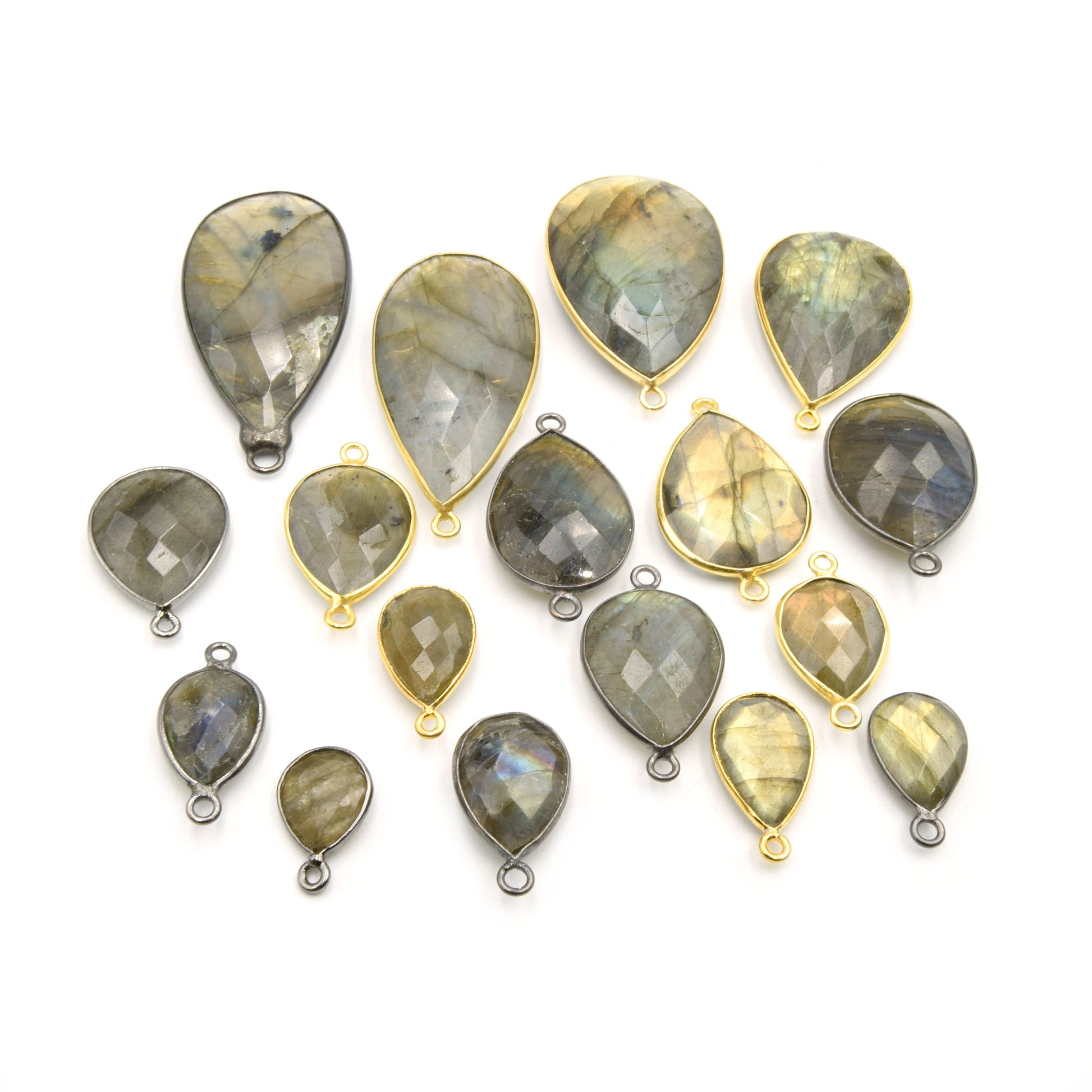 Teardrop Labradorite Bezel | 8mm, 10mm, 12mm, 14mm, 16mm, 18mm, 20mm | Gold, Silver, Gunmetal Labradorite Focals