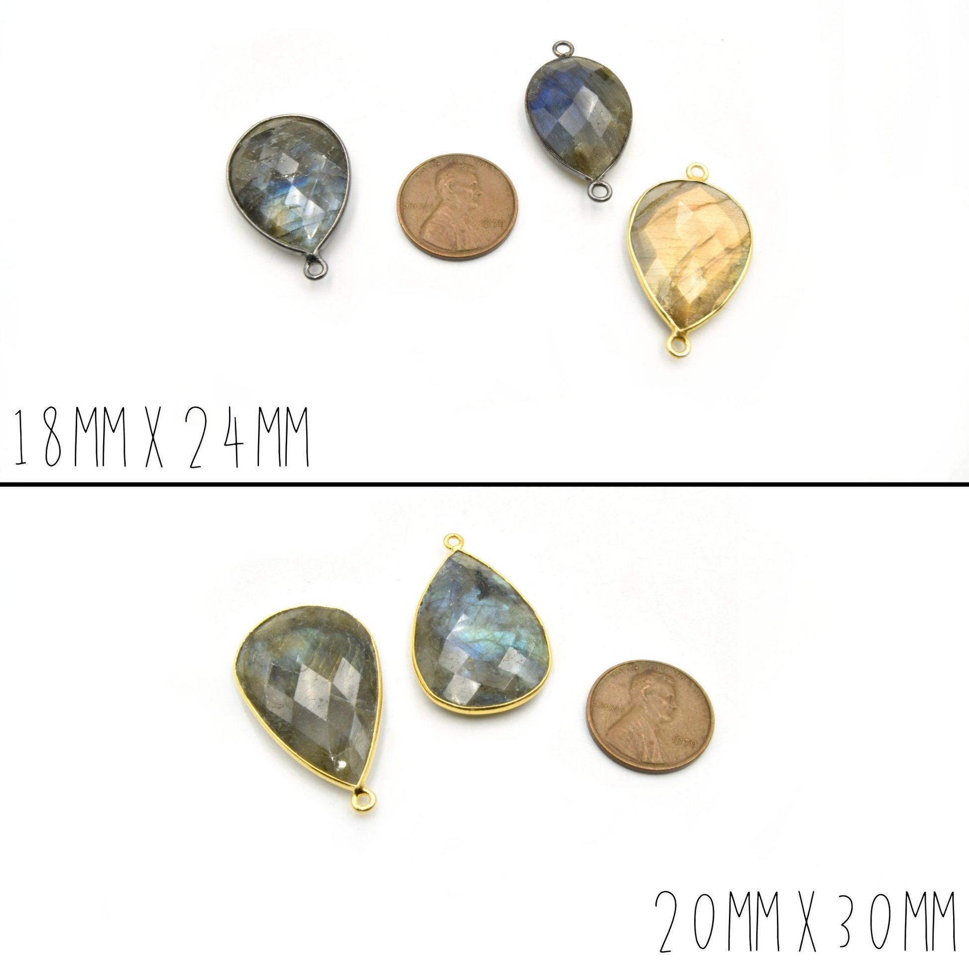 Teardrop Labradorite Bezel | 8mm, 10mm, 12mm, 14mm, 16mm, 18mm, 20mm | Gold, Silver, Gunmetal Labradorite Focals