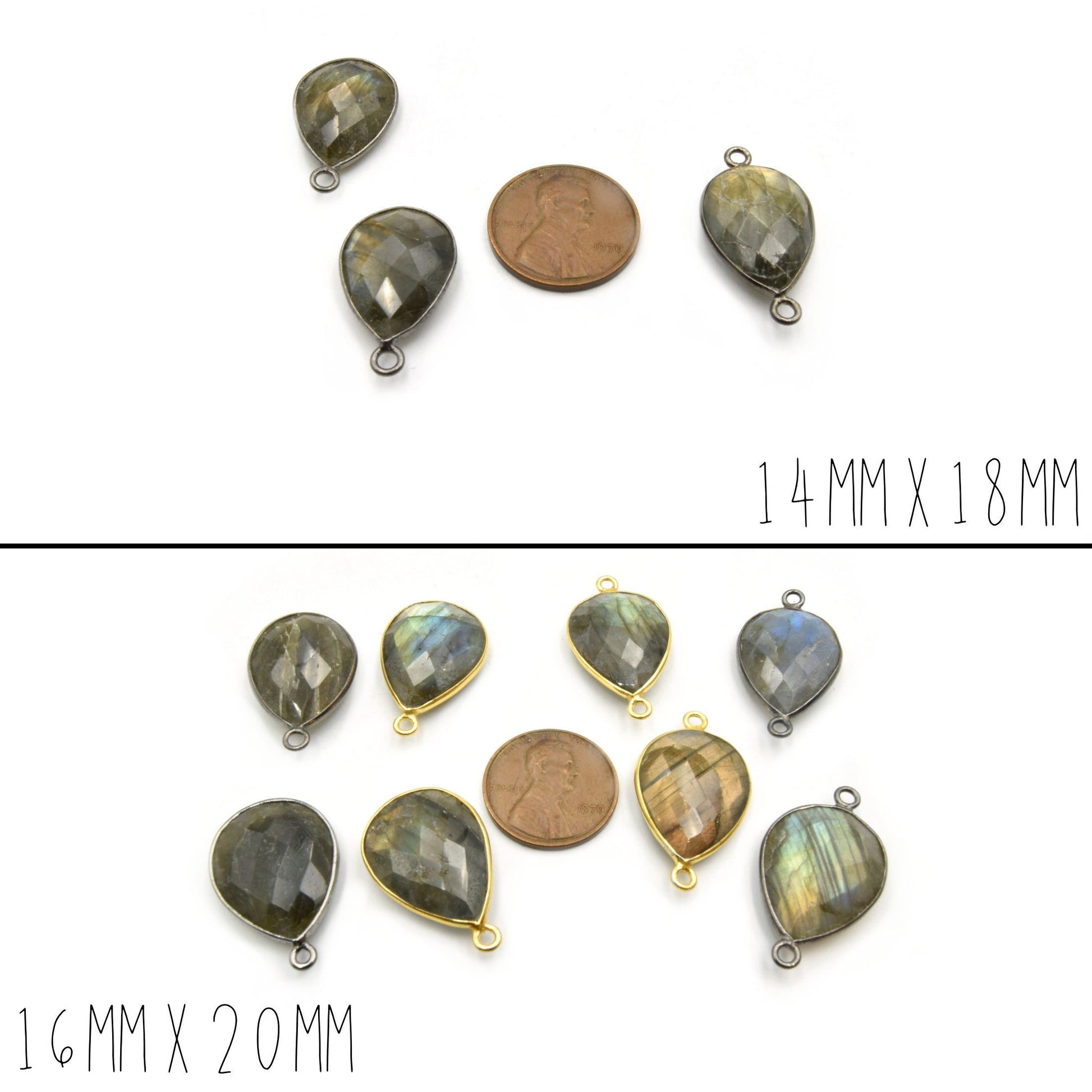 Teardrop Labradorite Bezel | 8mm, 10mm, 12mm, 14mm, 16mm, 18mm, 20mm | Gold, Silver, Gunmetal Labradorite Focals