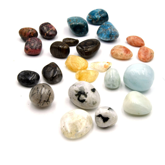 Gemstone Tumbles | 200 Gram Bags | Aquamarine, Zebra Jasper, Rhodonite, Moonstone, Rutilated Quartz, Apatite, Sunstone, Citrine | Bulk Stone