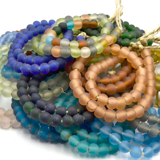 Recycled Glass Beads | 10-12mm Sea Glass Round Rondelle Beads - Sold by Approx. 17" Strand (~45 Beads)