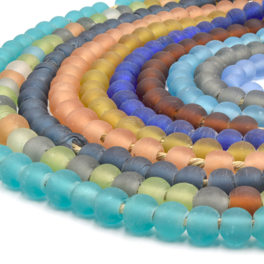 Recycled Glass Beads | 10-12mm Sea Glass Round Rondelle Beads - Sold by Approx. 17" Strand (~45 Beads)