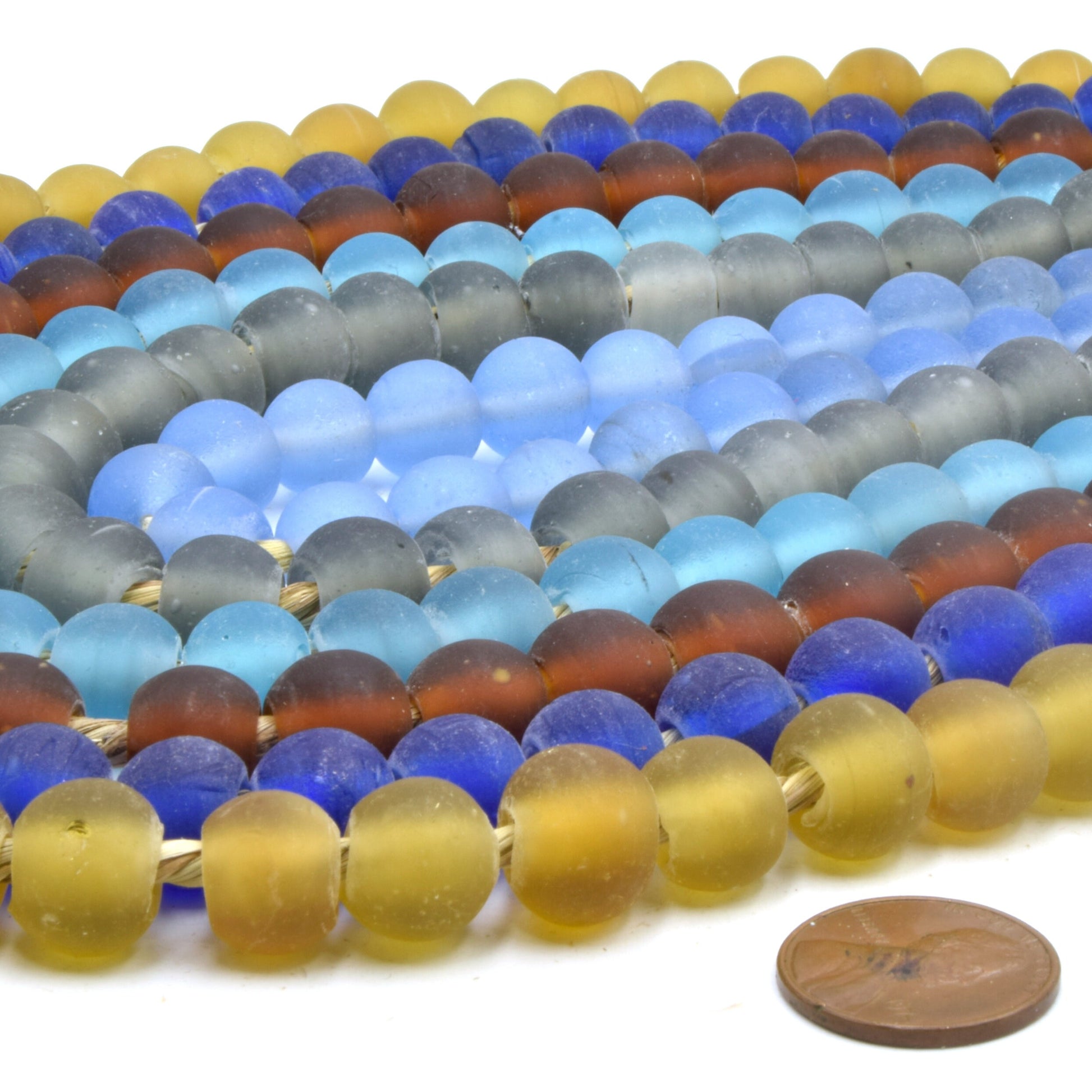 Recycled Glass Beads | 10-12mm Sea Glass Round Rondelle Beads - Sold by Approx. 17" Strand (~45 Beads)