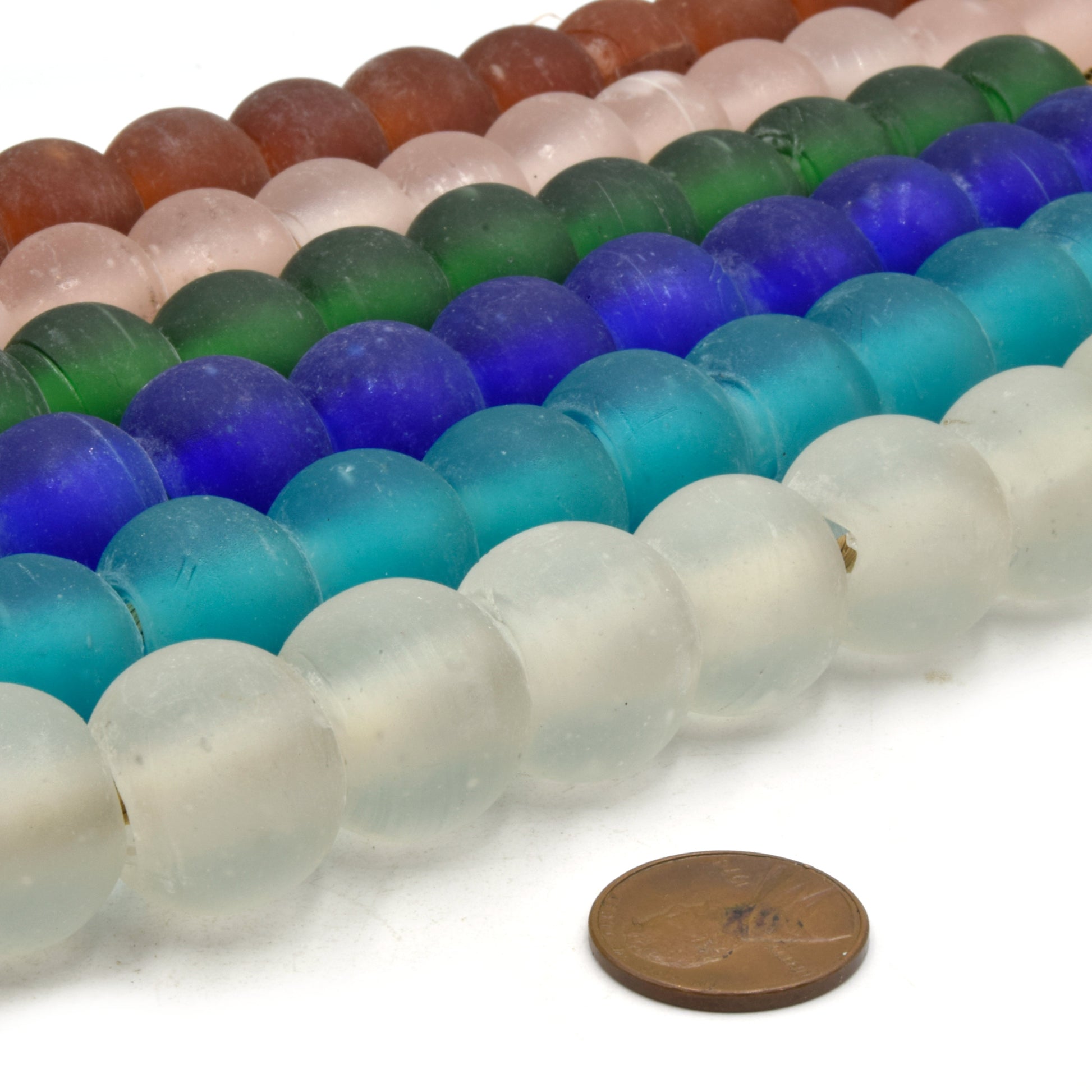 Recycled Glass Beads | 14-16mm Sea Glass Round Rondelle Beads - Sold by Approx. 24" Strand (~45 Beads)