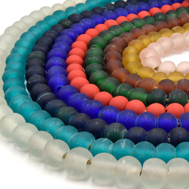 Recycled Glass Beads  14-16mm Sea Glass Round Rondelle Beads - Sold b –  Only Beads