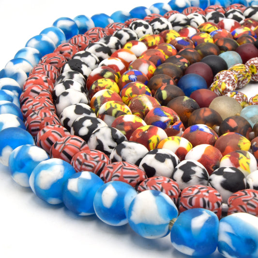 Decorative African Glass Beads | 14mm Recycled African Glass Round Rondelle Beads - Sold by Approx. 22" Strand (~40 Beads)