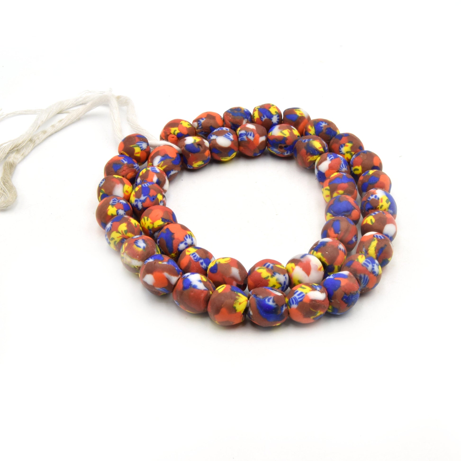 Decorative African Glass Beads | 14mm Recycled African Glass Round Rondelle Beads - Sold by Approx. 22" Strand (~40 Beads)