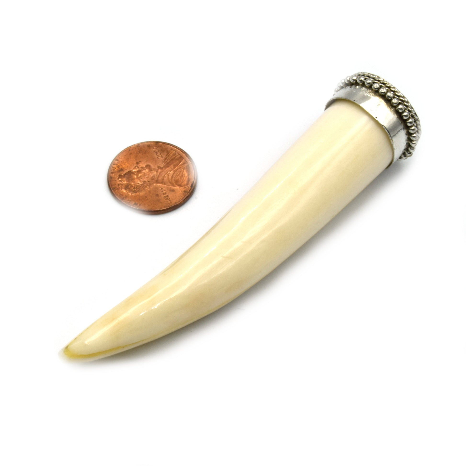 Bone Tusk Pendant | 3.5 Inch Ox Bone Focal Tusk Pendant | Horn Pendant | Gold Silver Gunmetal Cap