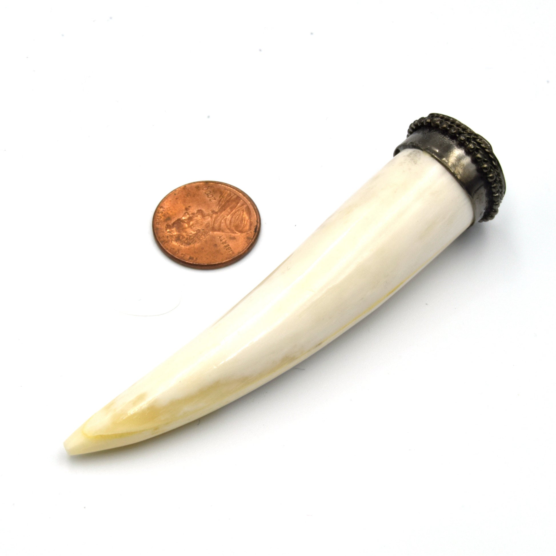 Bone Tusk Pendant | 3.5 Inch Ox Bone Focal Tusk Pendant | Horn Pendant | Gold Silver Gunmetal Cap