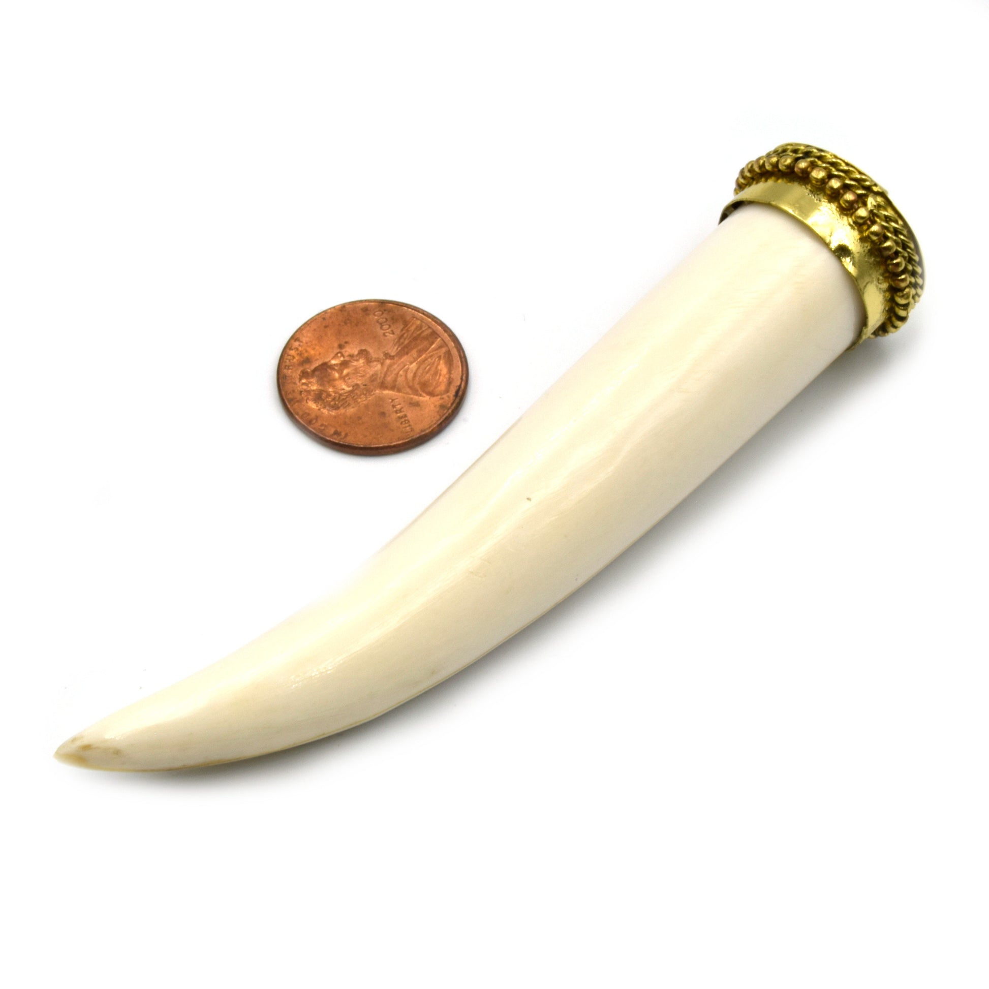 Bone Tusk Pendant | 3.5 Inch Ox Bone Focal Tusk Pendant | Horn Pendant | Gold Silver Gunmetal Cap