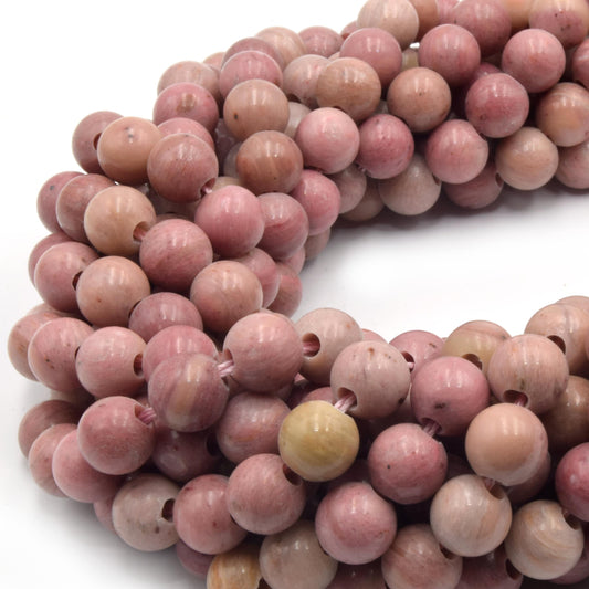 Large Hole Rhodonite Beads with 2mm Holes | 7.5 Inch Strand | 8mm 10mm Available