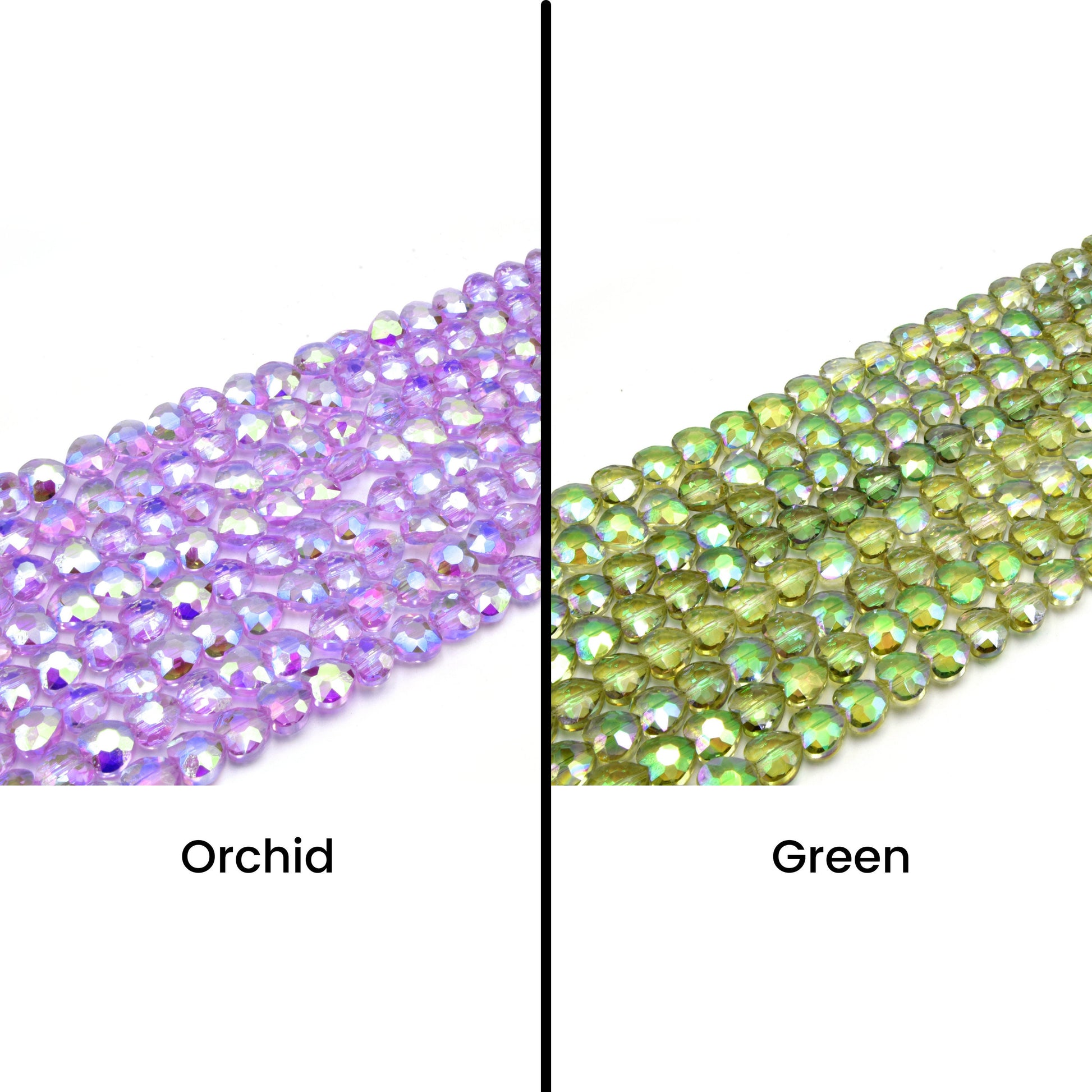 Chinese Crystal Beads | Mystic Coated Faceted Heart Beads | AB Coated Chinese Crystal Hearts 