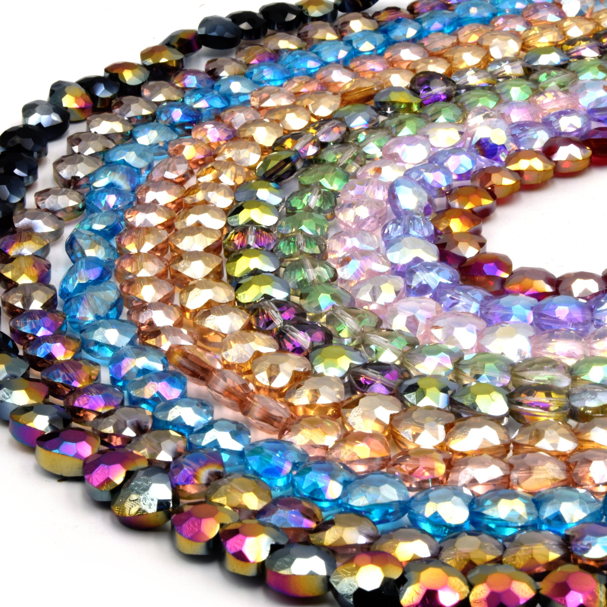 Chinese Crystal Beads | Mystic Coated Faceted Heart Beads | AB Coated Chinese Crystal Hearts 