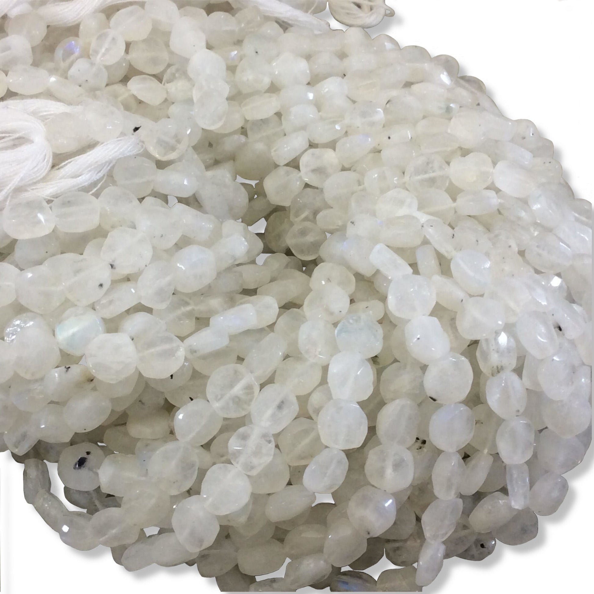 Rainbow Moonstone Coin Beads - 6mm Faceted Freeform Circle Beads