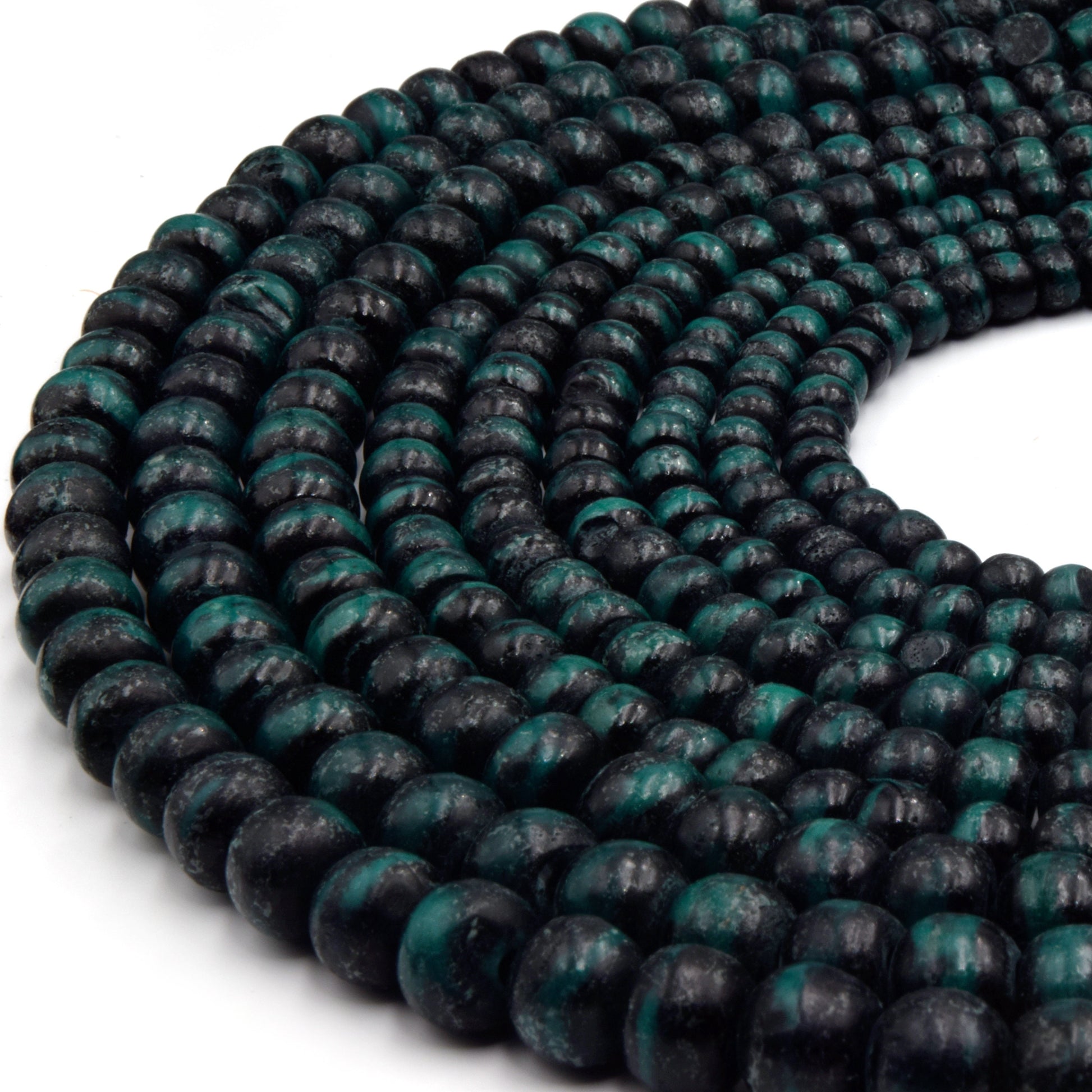 Bone Beads | Mottled Teal Rondelle Beads | 6mm, 8mm, 10mm