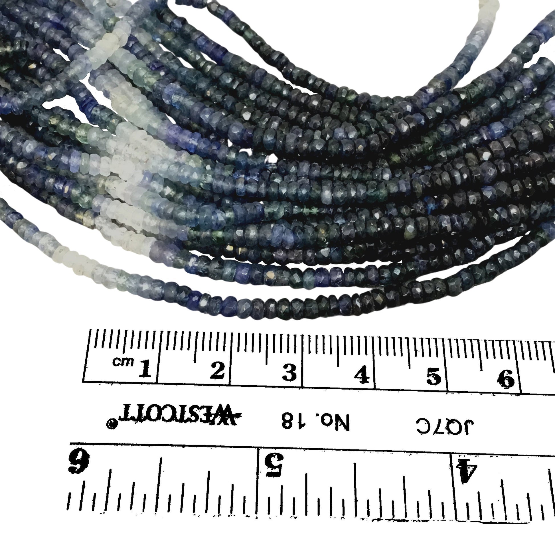 1.5-2mm x 2-3.5mm Graduated Faceted Rondelle Blue Gradient Sapphire Beads - 16" Strand (Approx. 190 Beads) - Quality Semi-Precious Gemstone