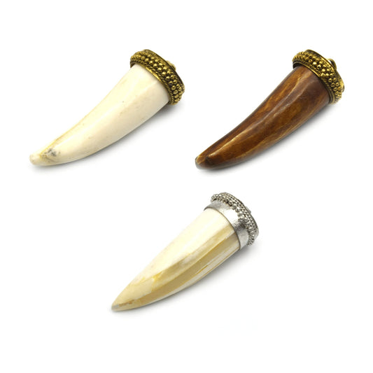 Bone Pendant | Small Tusk/Claw Shaped Natural Ox Bone Pendant | Bone Charm | White Tusk Brown Tusk | Gold Silver Cap Available