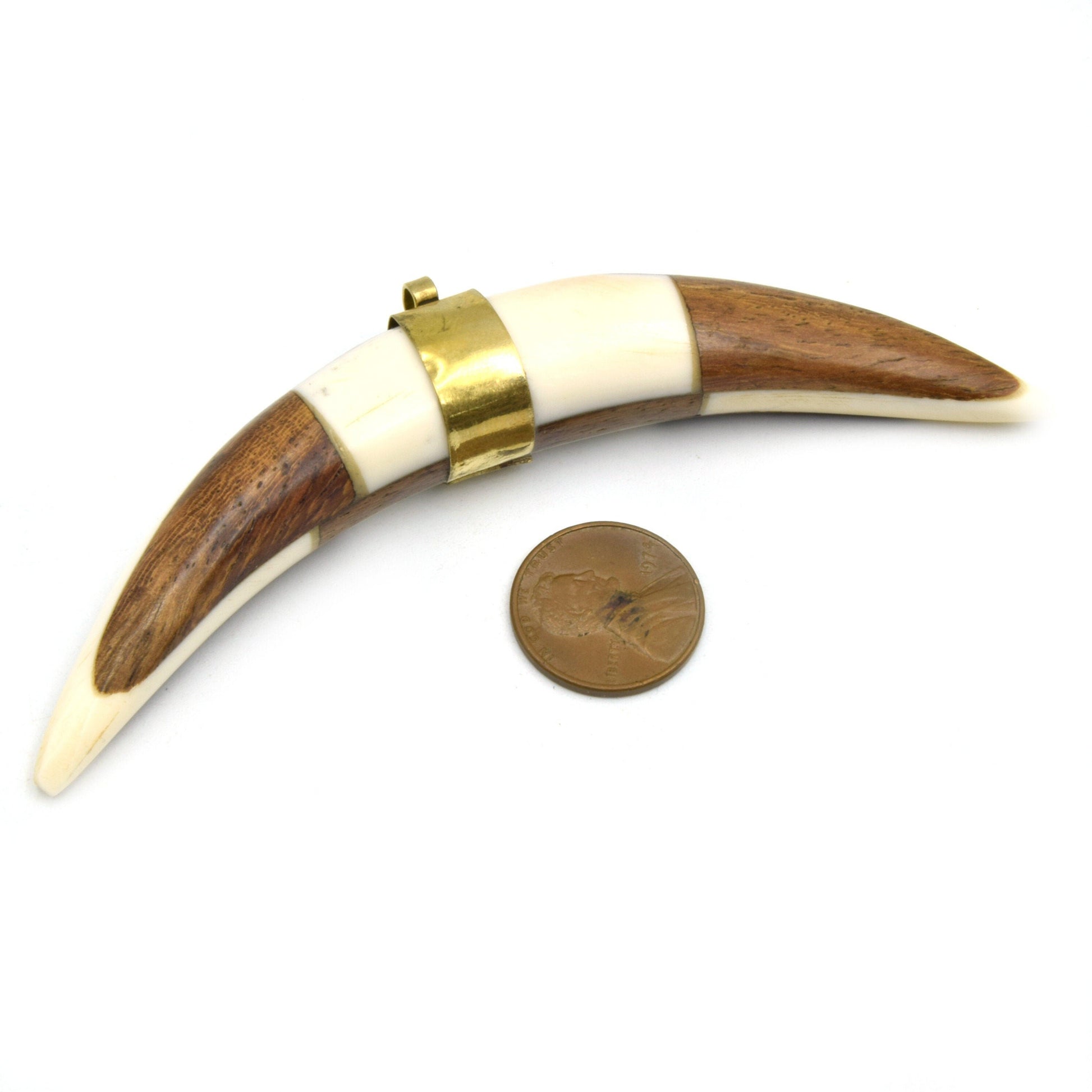 Thick Banana Crescent Pendant | Ox Bone And Wood Crescent Focal Pendant | Horn Pendant | One And Two Gold Bail