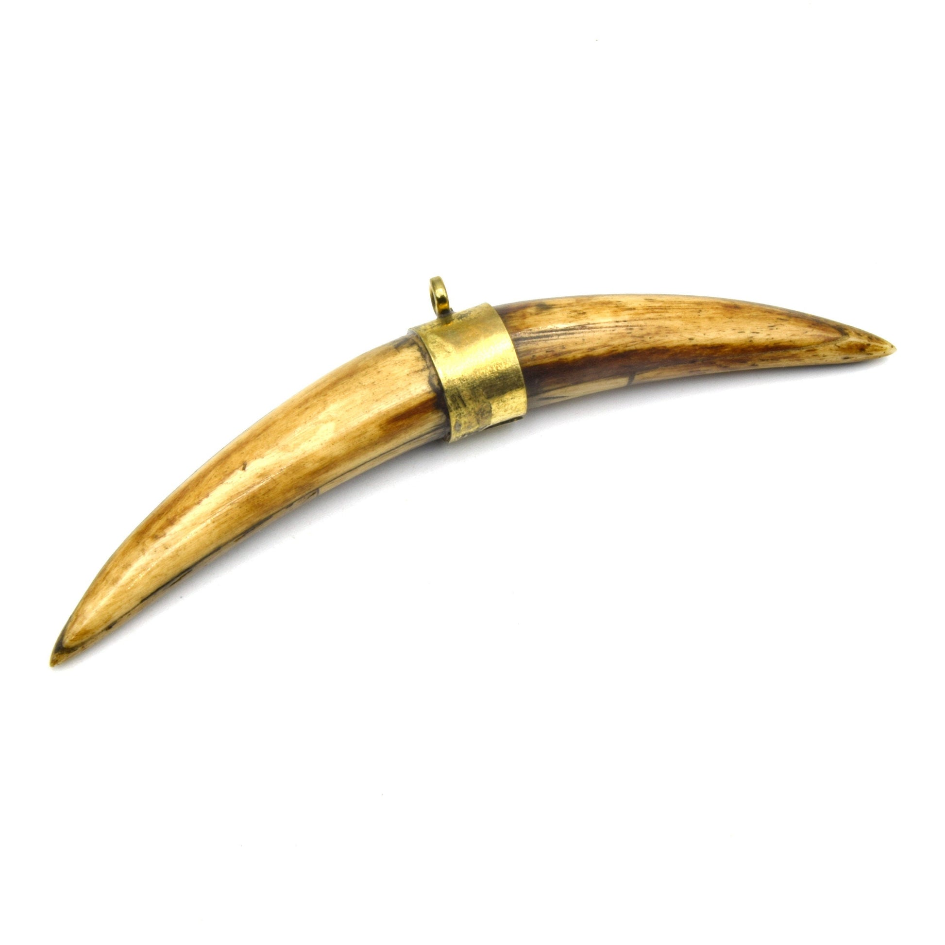 Thick Banana Crescent Pendant | Ox Bone And Wood Crescent Focal Pendant | Horn Pendant | One And Two Gold Bail