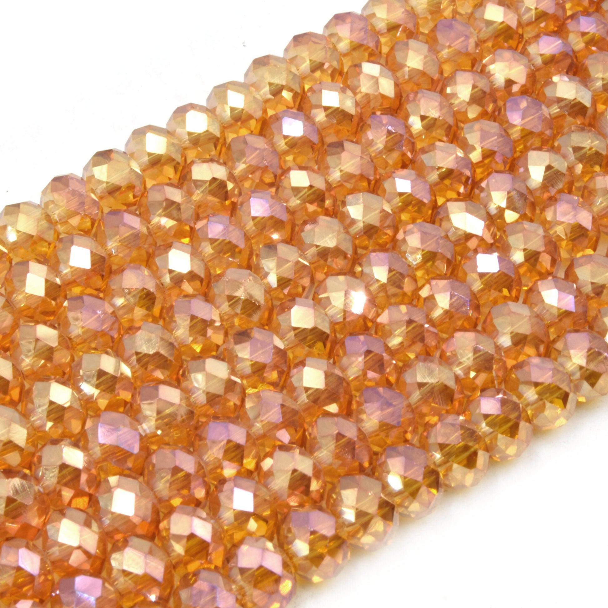 Chinese Crystal Beads | 8mm Faceted Tranansparent AB Rondelle Shaped Crystal Beads | Amber, Orange, Tan, Clear