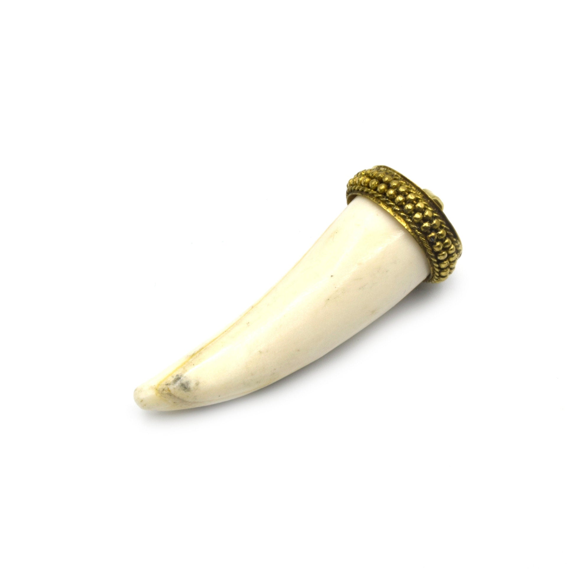 Bone Pendant | Small Tusk/Claw Shaped Natural Ox Bone Pendant | Bone Charm | White Tusk Brown Tusk | Gold Silver Cap Available