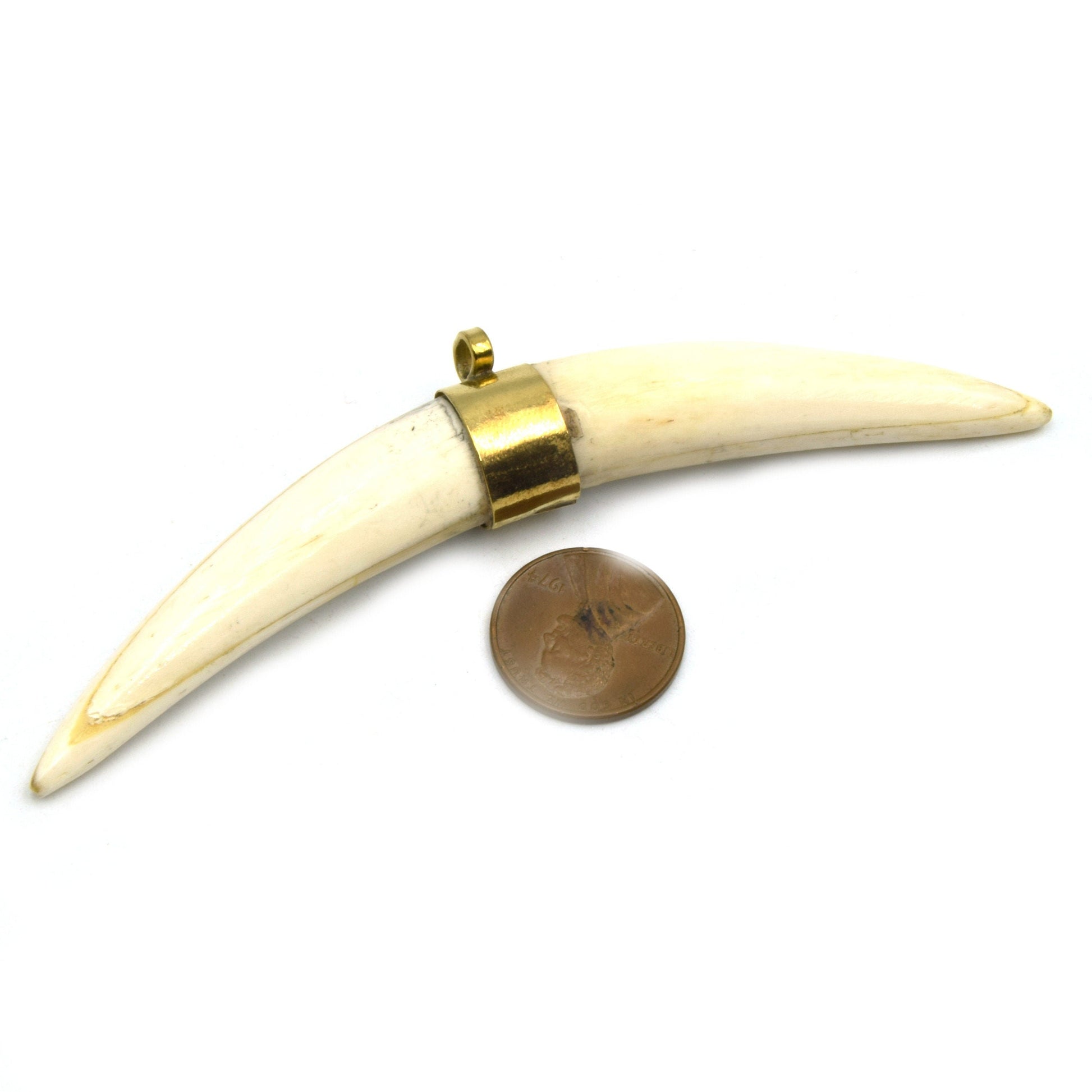 Thick Banana Crescent Pendant | Ox Bone And Wood Crescent Focal Pendant | Horn Pendant | One And Two Gold Bail